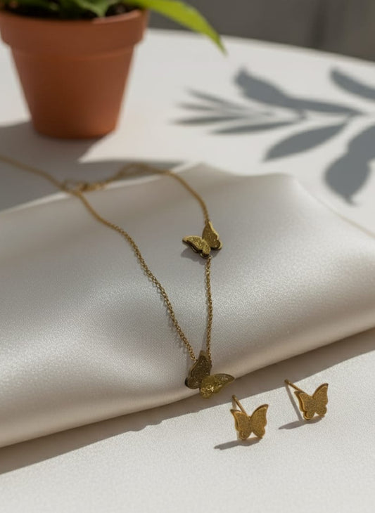 Royal Butterfly Jewelry Set, Pendant & Earrings