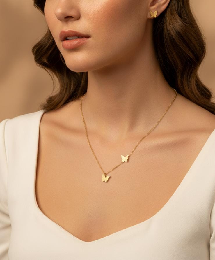 Royal Butterfly Jewelry Set, Pendant & Earrings