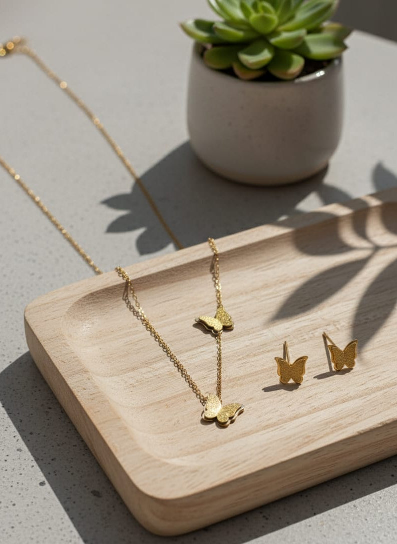Royal Butterfly Jewelry Set, Pendant & Earrings