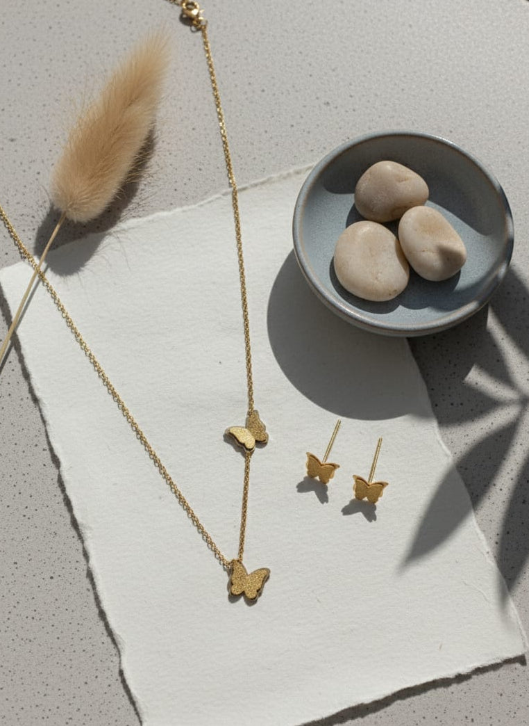 Royal Butterfly Jewelry Set, Pendant & Earrings
